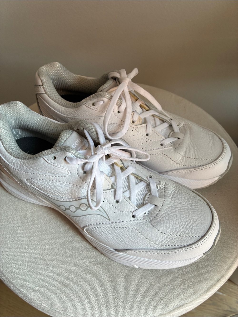 Saucony White Leather & Mesh Sneakers